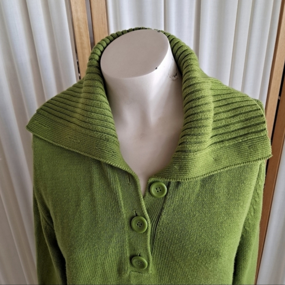 August Silk green convertible sweater with large lapel